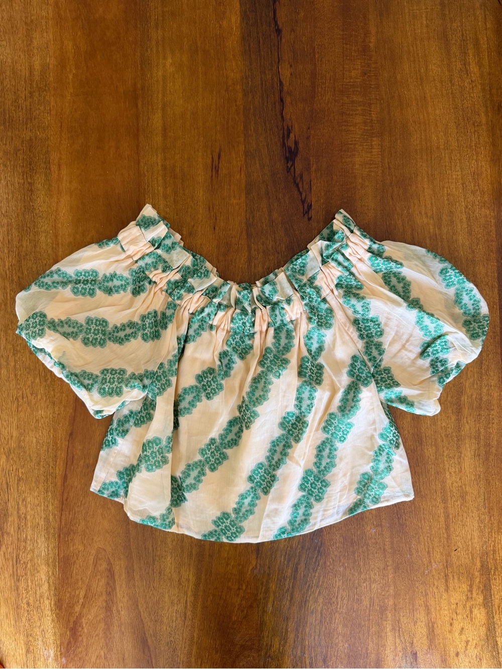 Sezane Macie Blouse Jacquard Ecru Vert - Size 42 (L/XL)